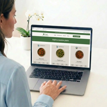 Mujer realizando pedido en Caxi